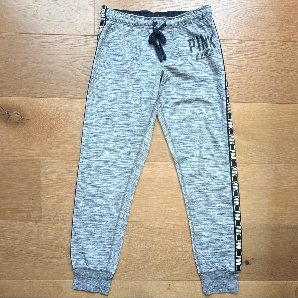 PINK Victoria's Secret Loungewear Gym Joggers Y2K Logo Heather Gray Small Lounge